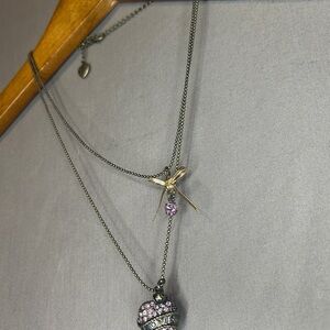 Vintage Betsey Johnson Gold Pink Love Heart and Bow with Pink Gem